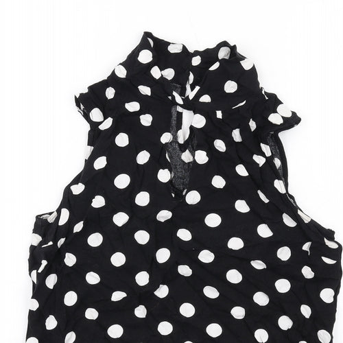 Wallis Womens Black Polka Dot Viscose Basic Blouse Size 12 Mock Neck