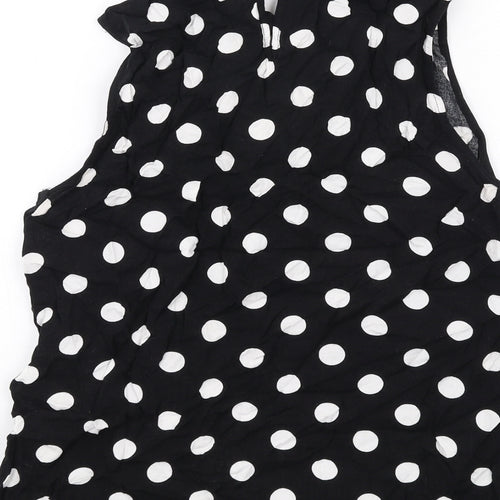 Wallis Womens Black Polka Dot Viscose Basic Blouse Size 12 Mock Neck
