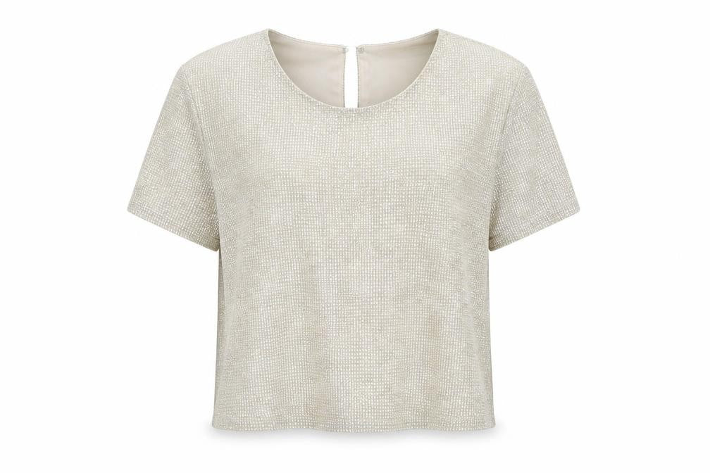Miss Selfridge Womens Gold Polyester Cropped T-Shirt Size 8 Round Neck