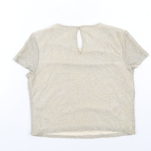 Miss Selfridge Womens Gold Polyester Cropped T-Shirt Size 8 Round Neck