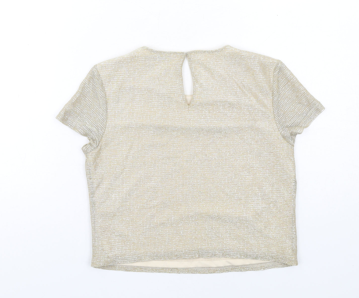 Miss Selfridge Womens Gold Polyester Cropped T-Shirt Size 8 Round Neck