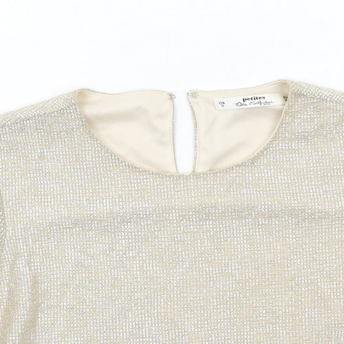 Miss Selfridge Womens Gold Polyester Cropped T-Shirt Size 8 Round Neck