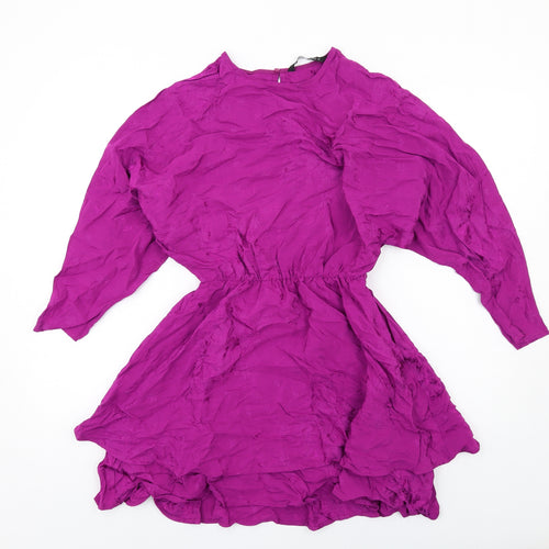Zara Womens Purple Polyester A-Line Size XS Round Neck Zip