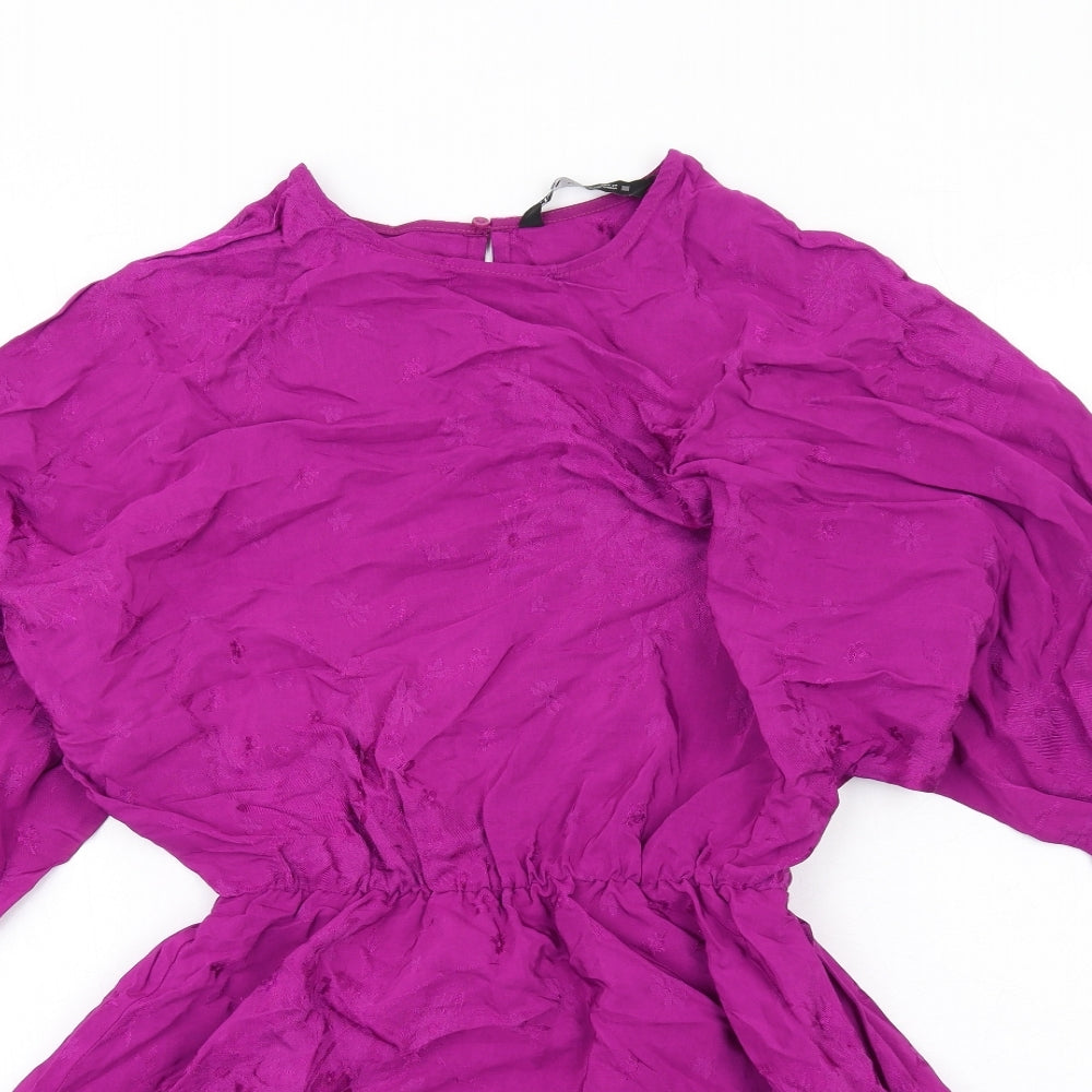 Zara Womens Purple Polyester A-Line Size XS Round Neck Zip