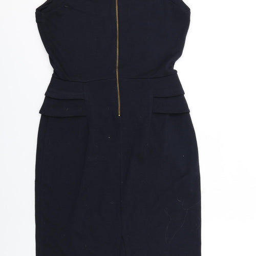 Dorothy Perkins Womens Blue Polyester Shift Size 10 Square Neck Zip