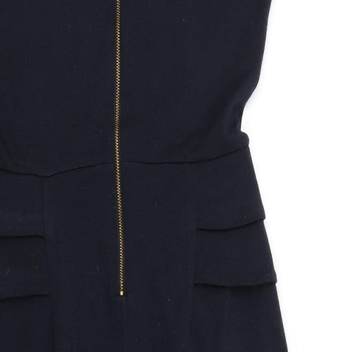 Dorothy Perkins Womens Blue Polyester Shift Size 10 Square Neck Zip