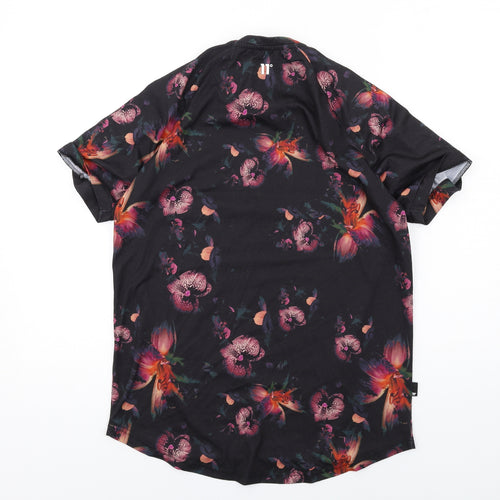 11 degrees Mens Multicoloured Floral Polyester T-Shirt Size L Crew Neck