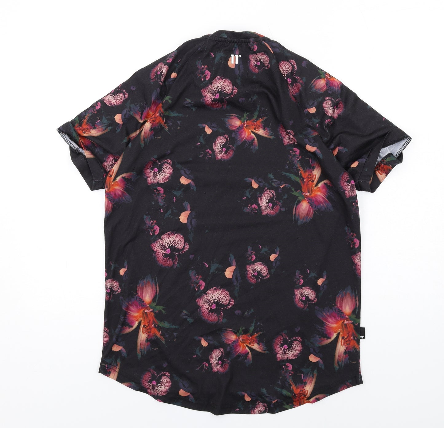 11 degrees Mens Multicoloured Floral Polyester T-Shirt Size L Crew Neck