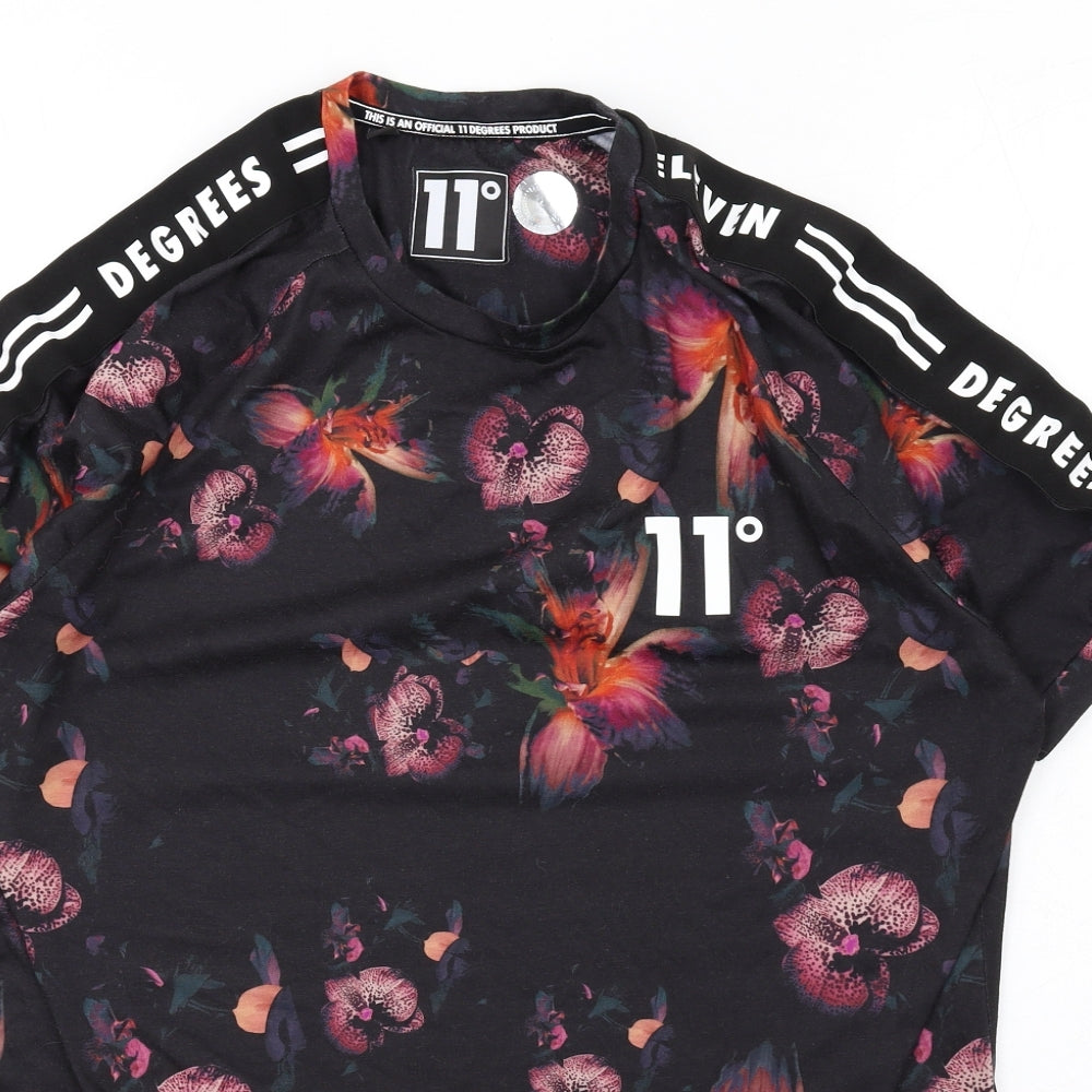 11 degrees Mens Multicoloured Floral Polyester T-Shirt Size L Crew Neck