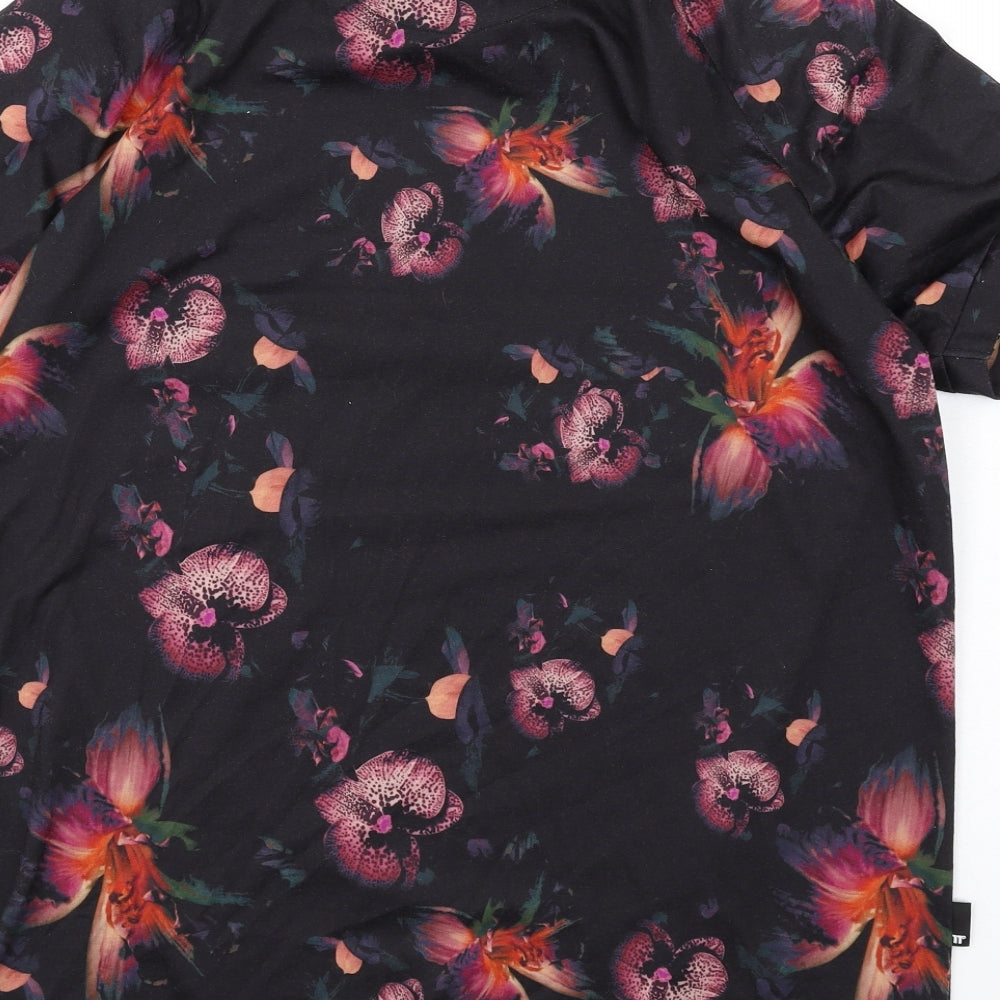 11 degrees Mens Multicoloured Floral Polyester T-Shirt Size L Crew Neck