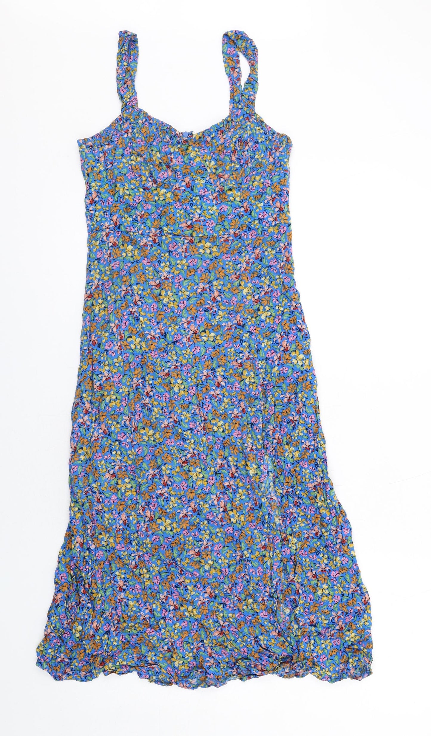Zara Womens Blue Floral Viscose Slip Dress Size S V-Neck Zip