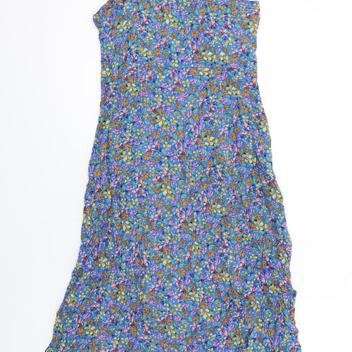 Zara Womens Blue Floral Viscose Slip Dress Size S V-Neck Zip