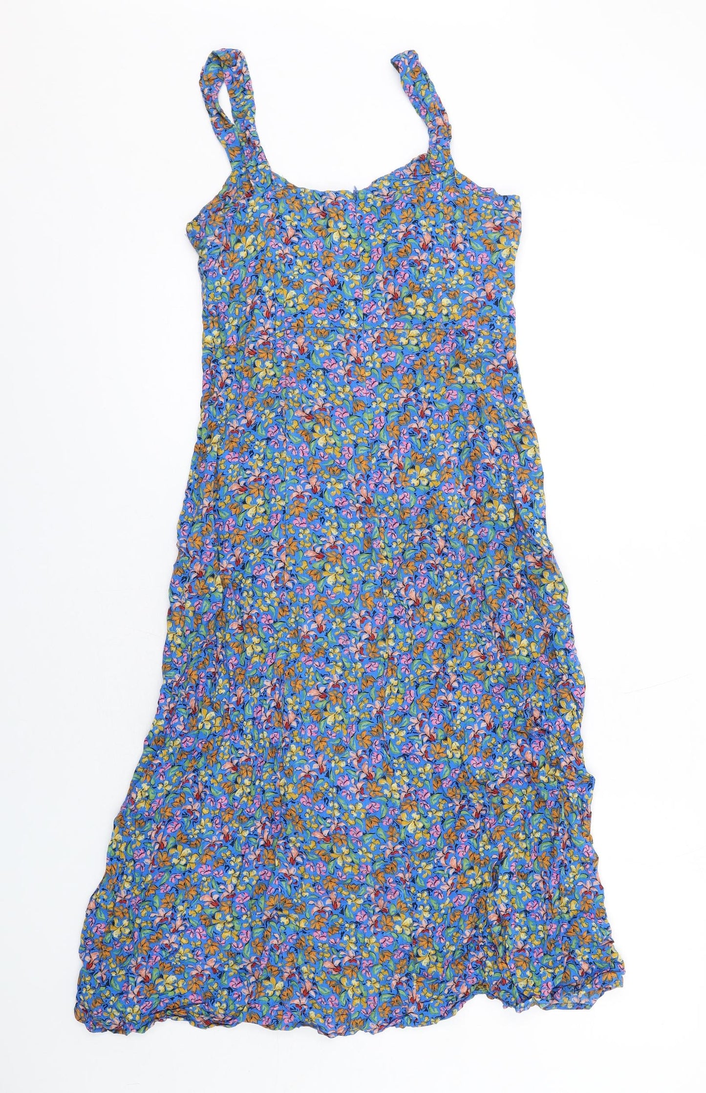Zara Womens Blue Floral Viscose Slip Dress Size S V-Neck Zip