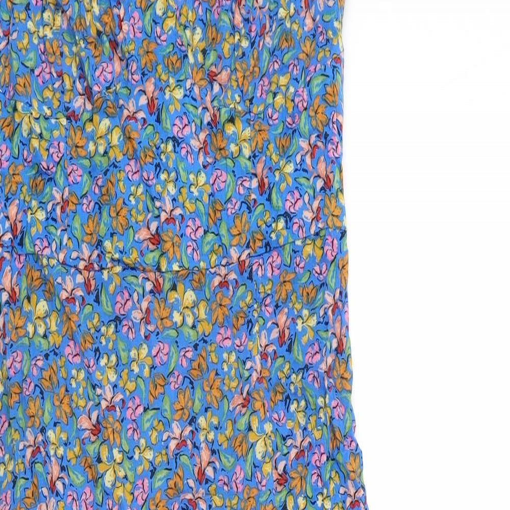 Zara Womens Blue Floral Viscose Slip Dress Size S V-Neck Zip