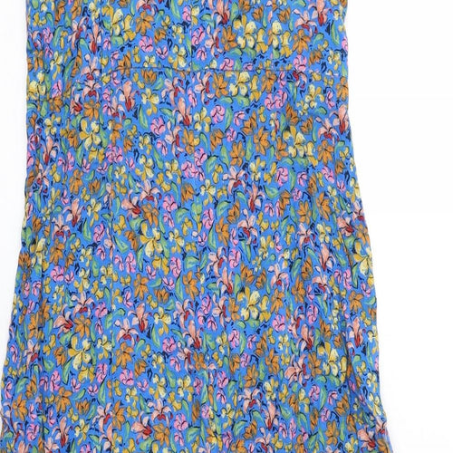 Zara Womens Blue Floral Viscose Slip Dress Size S V-Neck Zip