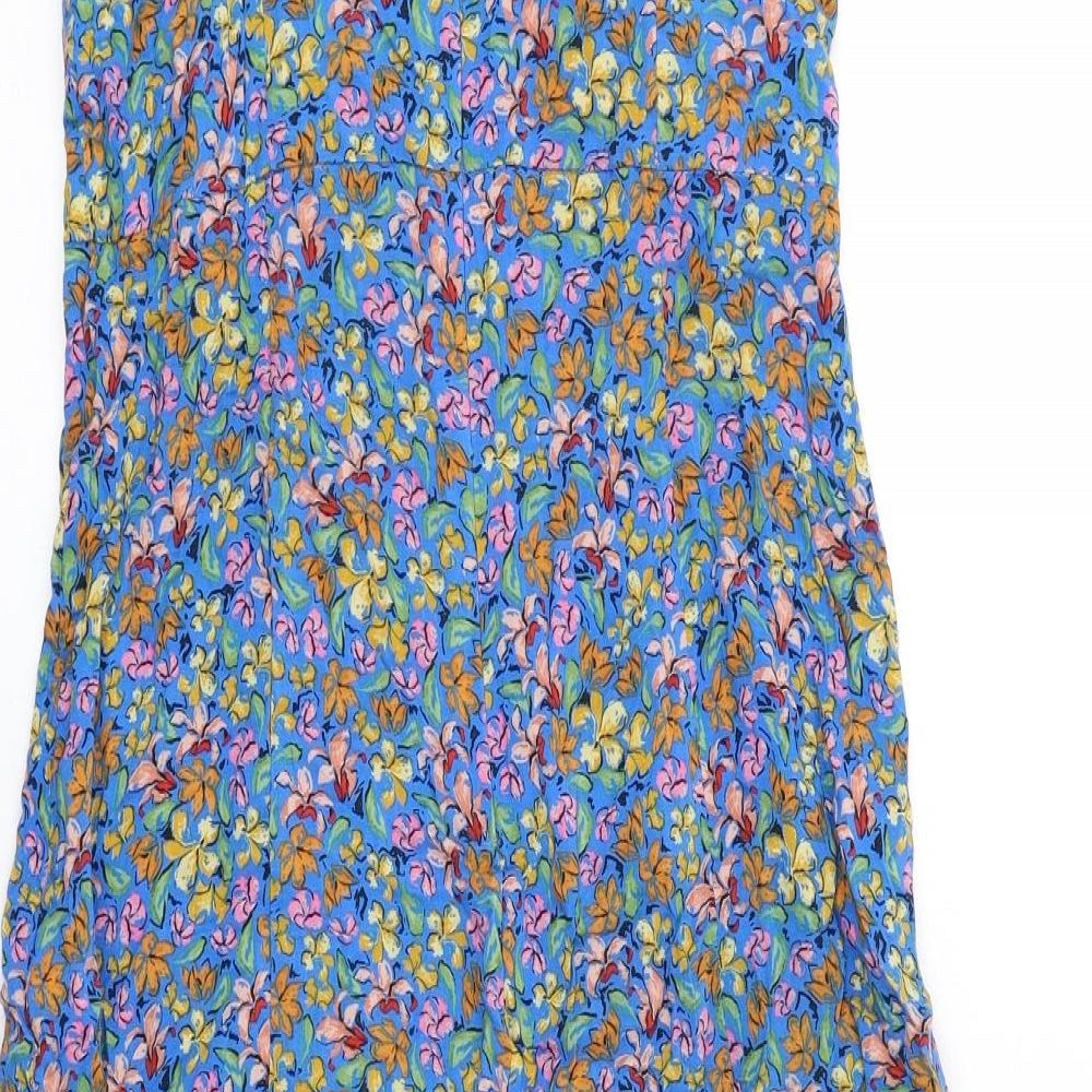 Zara Womens Blue Floral Viscose Slip Dress Size S V-Neck Zip