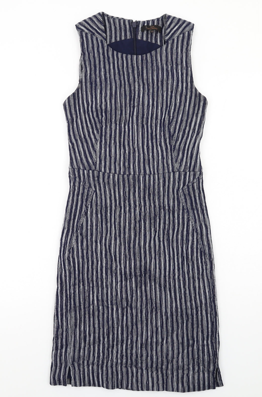 NEXT Womens Blue Striped Viscose Shift Size 10 Round Neck Zip