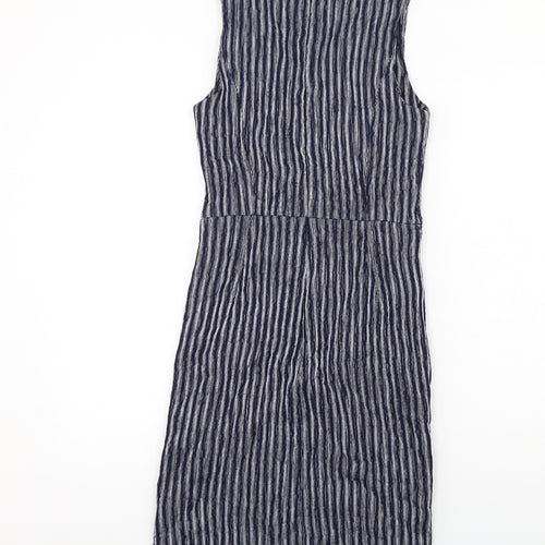 NEXT Womens Blue Striped Viscose Shift Size 10 Round Neck Zip