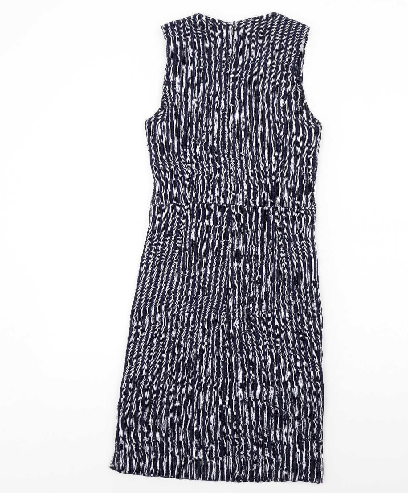 NEXT Womens Blue Striped Viscose Shift Size 10 Round Neck Zip