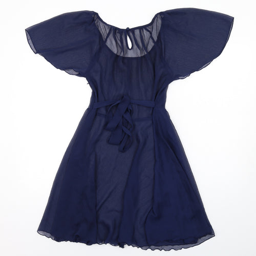 New Look Womens Blue Polyester Fit & Flare Size 12 Round Neck Zip