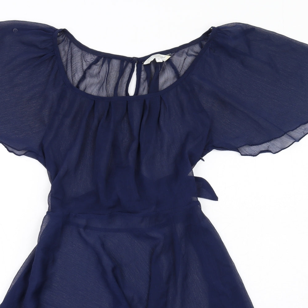 New Look Womens Blue Polyester Fit & Flare Size 12 Round Neck Zip