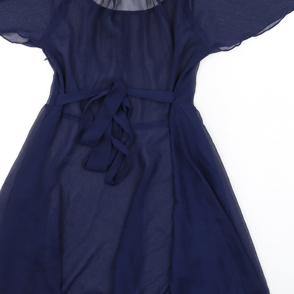 New Look Womens Blue Polyester Fit & Flare Size 12 Round Neck Zip