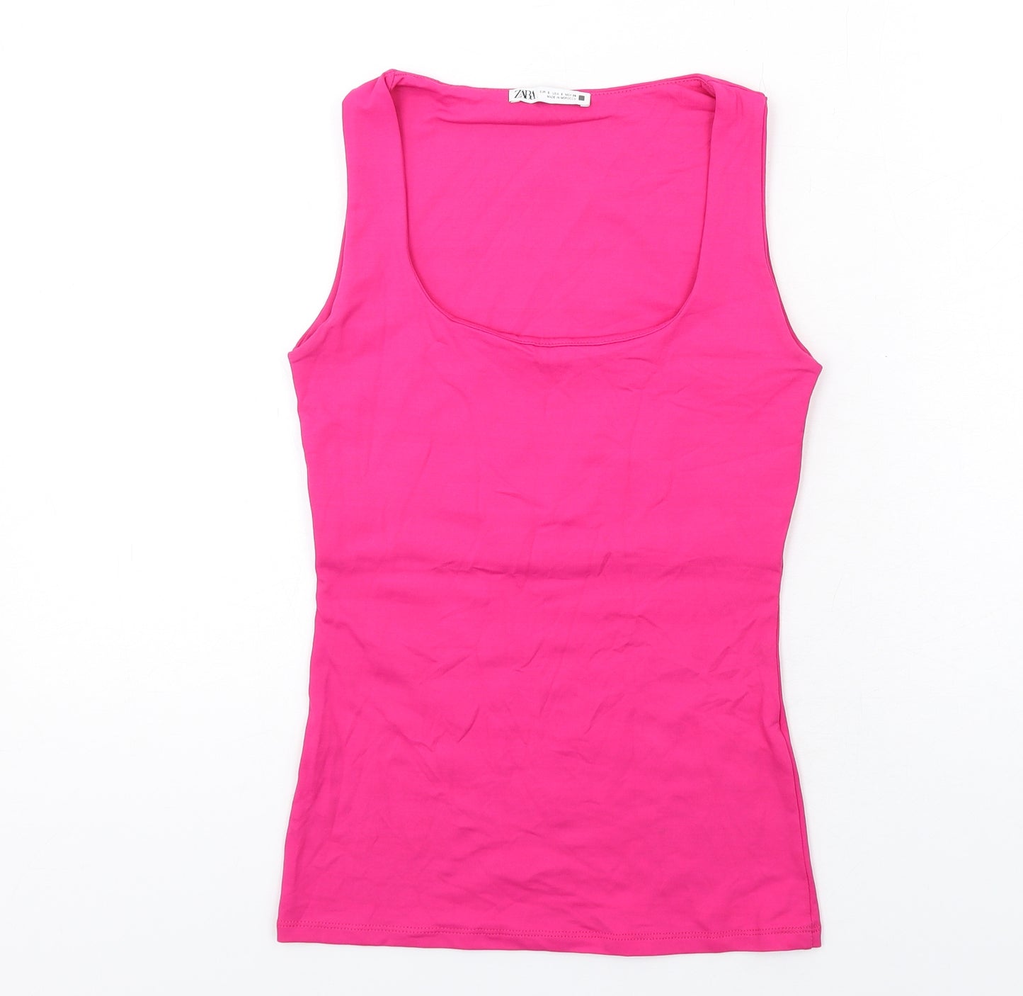 Zara Womens Pink Polyester Basic Tank Size S Scoop Neck