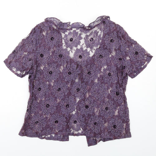 Wallis Womens Purple Floral Polyester Basic Blouse Size 14 Boat Neck