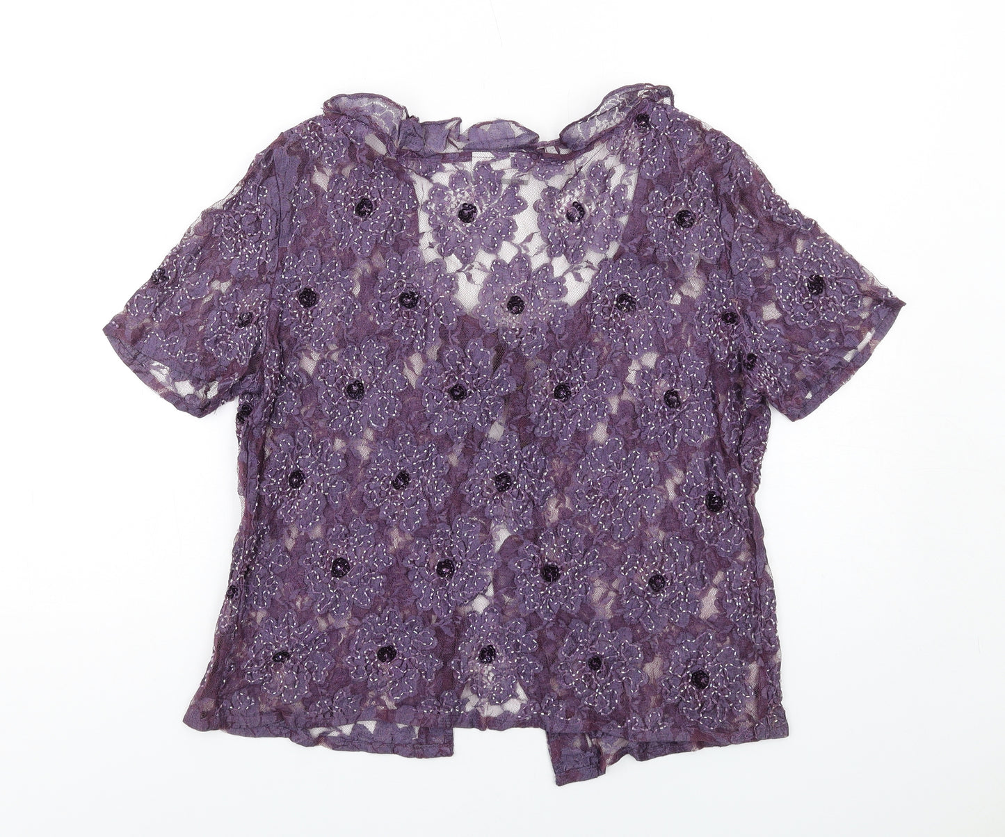 Wallis Womens Purple Floral Polyester Basic Blouse Size 14 Boat Neck