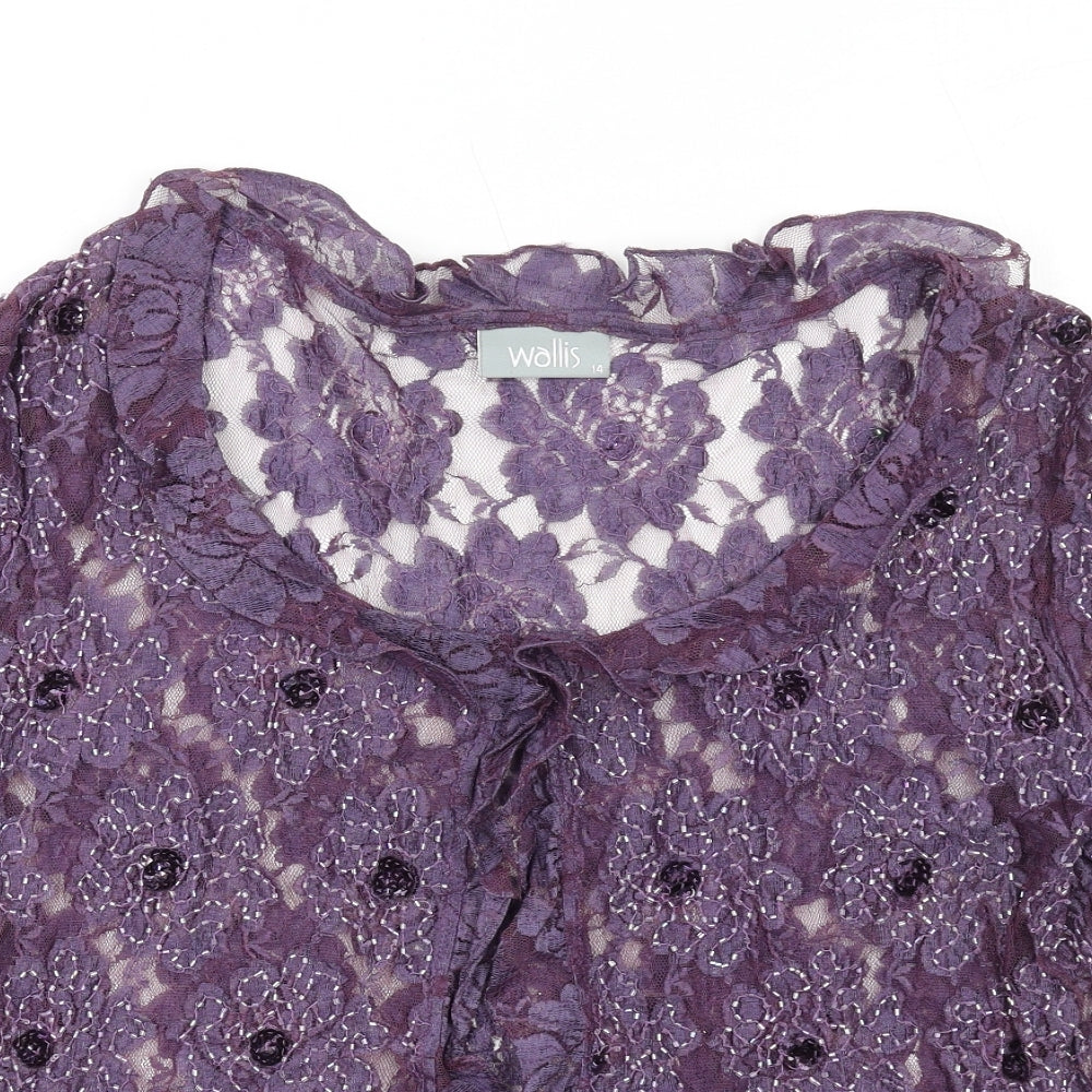 Wallis Womens Purple Floral Polyester Basic Blouse Size 14 Boat Neck