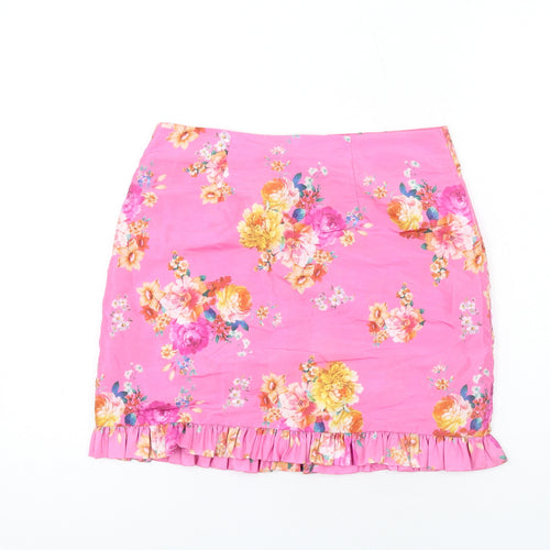 ASOS Womens Pink Floral Polyester Trumpet Skirt Size 10 Zip