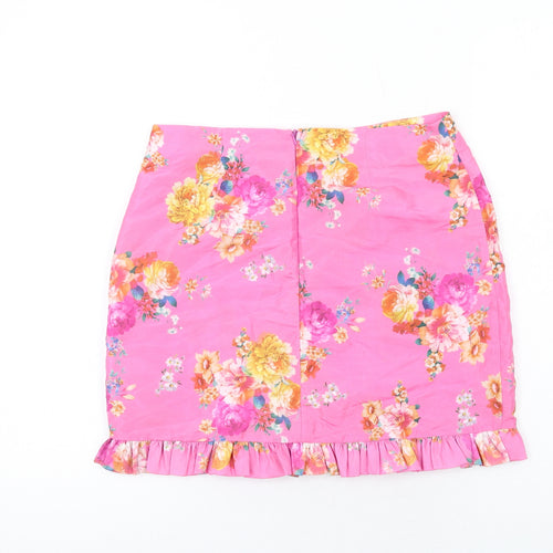 ASOS Womens Pink Floral Polyester Trumpet Skirt Size 10 Zip