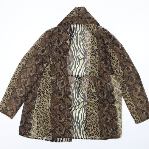 Susan Graver Womens Brown Animal Print Polyester Kimono Blouse Size S Collared