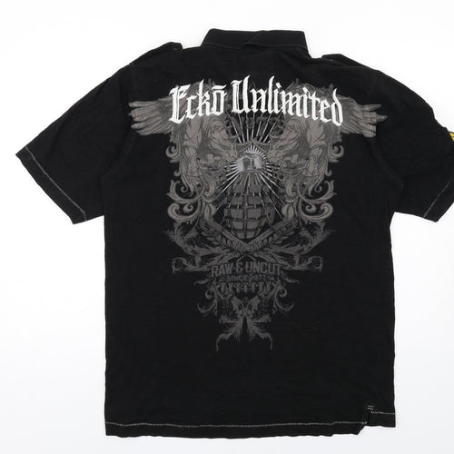 Ecko Unltd. Mens Black Cotton Polo Size M Collared Button