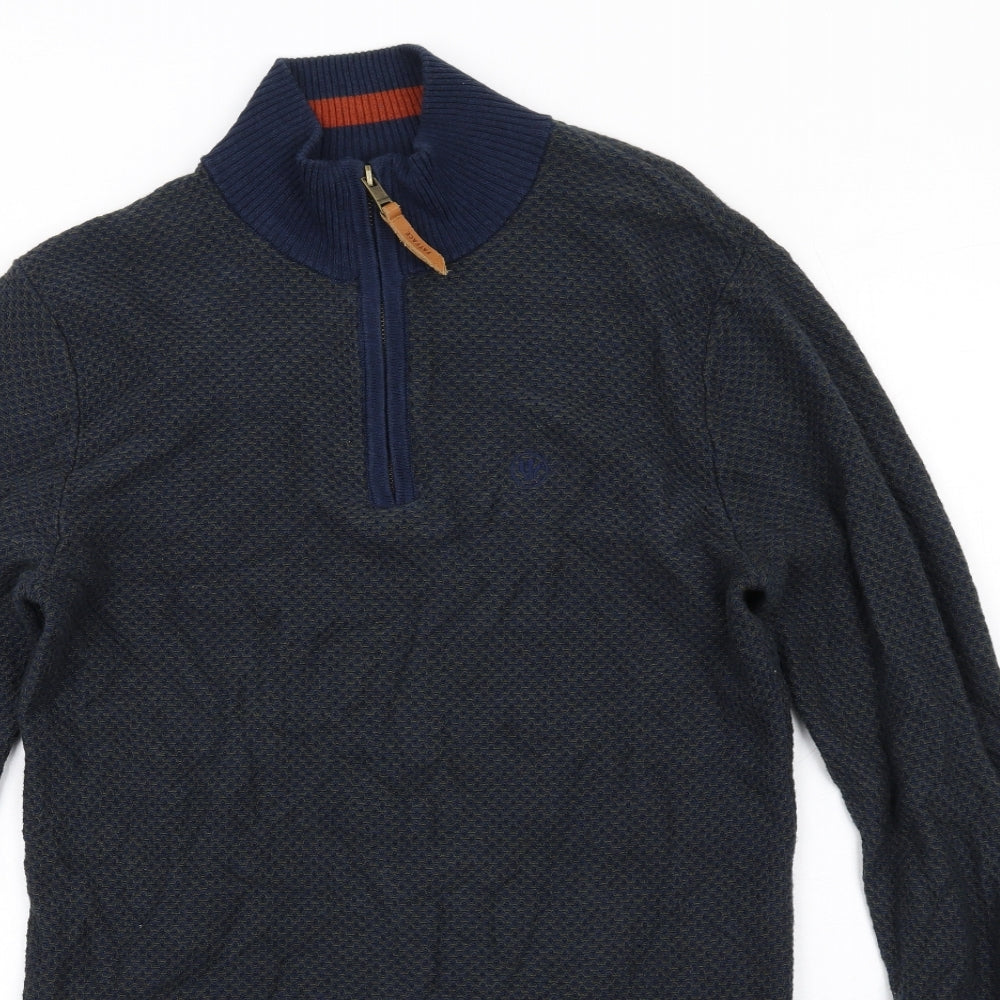 Fat Face Mens Blue Round Neck Cotton Henley Jumper Size XS Long Sleeve