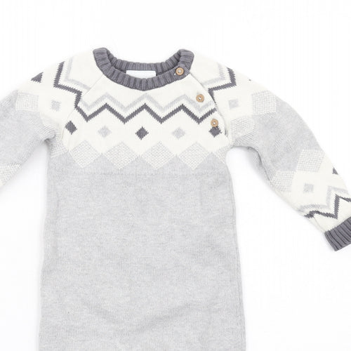 NEXT Baby Grey Geometric Cotton Romper One-Piece Size 12-18 Months Snap