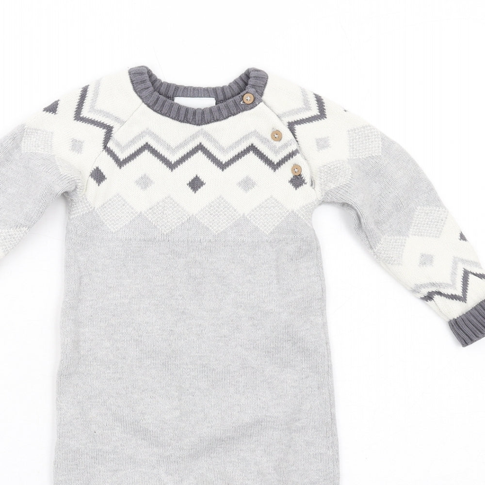 NEXT Baby Grey Geometric Cotton Romper One-Piece Size 12-18 Months Snap