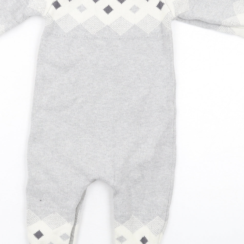 NEXT Baby Grey Geometric Cotton Romper One-Piece Size 12-18 Months Snap