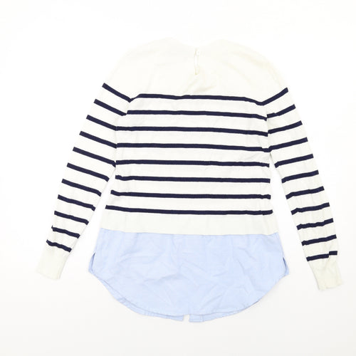 Oasis Womens White Round Neck Striped Cotton Pullover Jumper Size XS