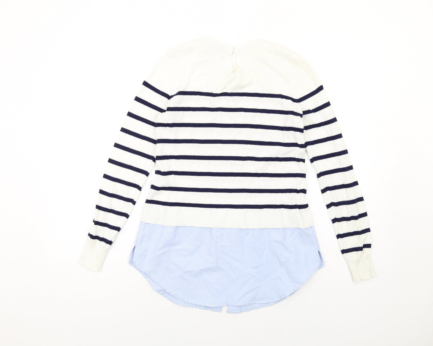 Oasis Womens White Round Neck Striped Cotton Pullover Jumper Size XS