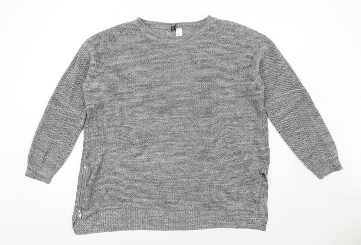 H&M Womens Grey Round Neck Cotton Pullover Jumper Size M