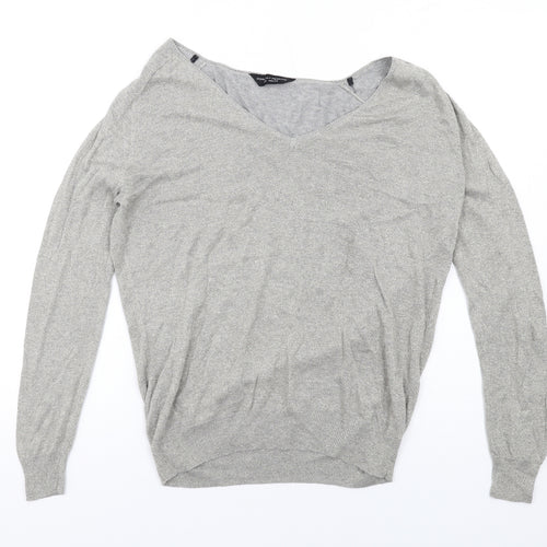 Dorothy Perkins Womens Grey V-Neck Viscose Pullover Jumper Size 12