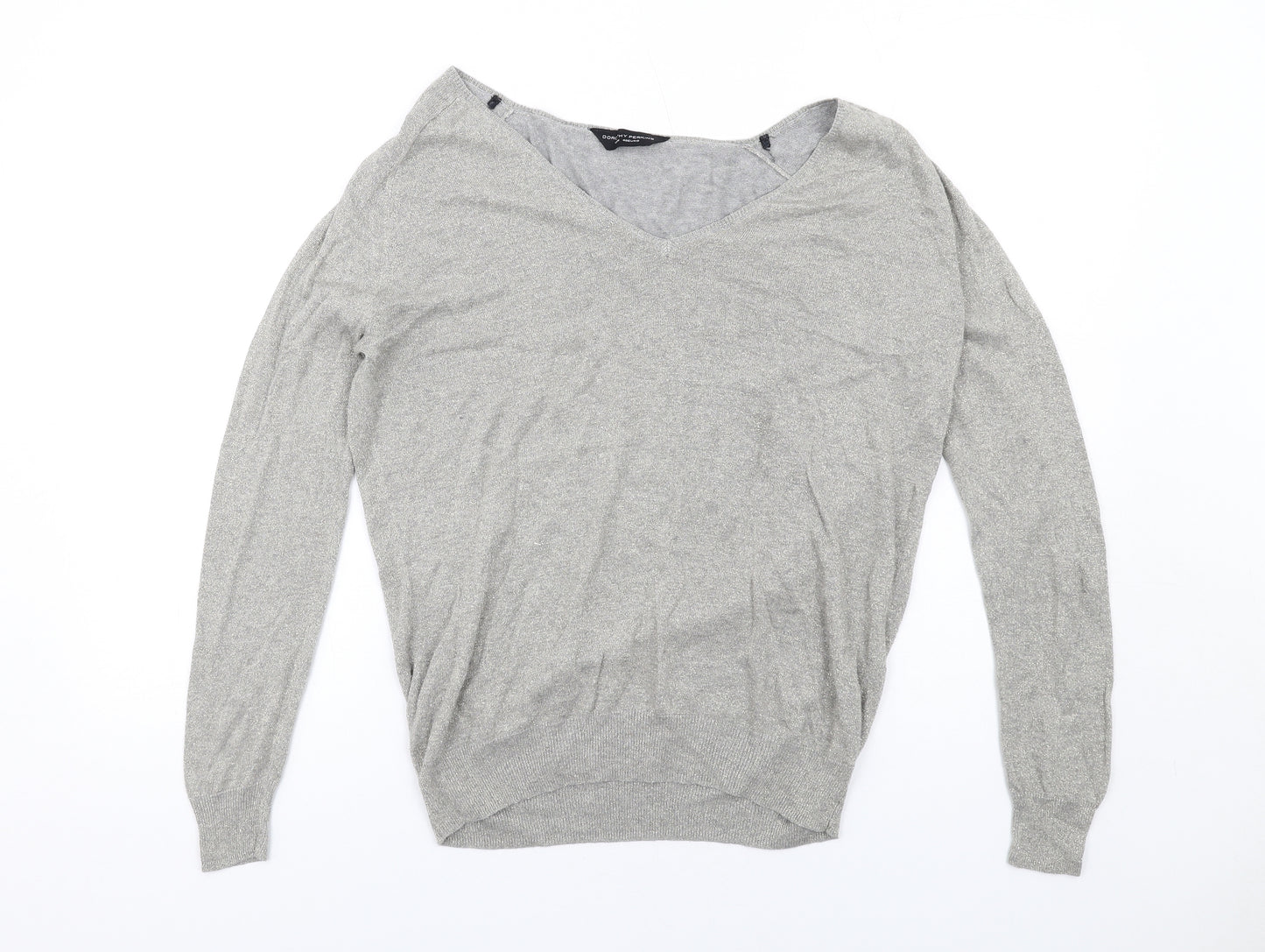 Dorothy Perkins Womens Grey V-Neck Viscose Pullover Jumper Size 12