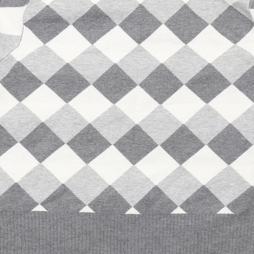 Marks and Spencer Womens Grey Mock Neck Argyle/Diamond Viscose Pullover Jumper Size 22
