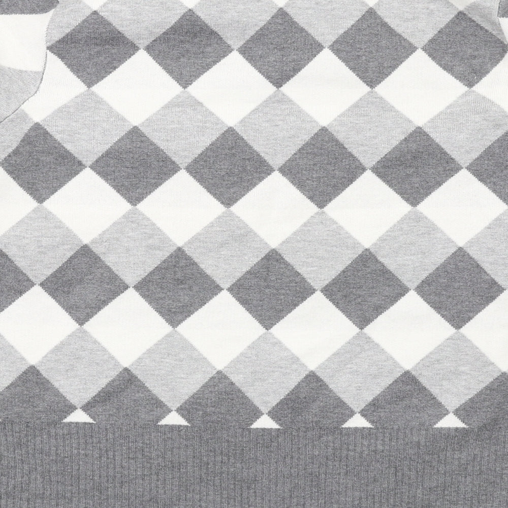 Marks and Spencer Womens Grey Mock Neck Argyle/Diamond Viscose Pullover Jumper Size 22