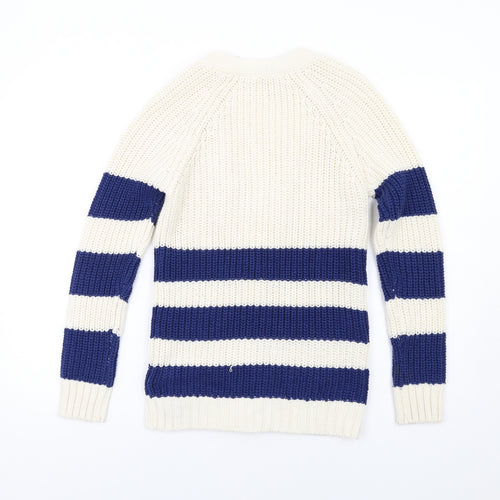 New Look Girls Ivory V-Neck Striped Acrylic Cardigan Jumper Size 12-13 Years Button