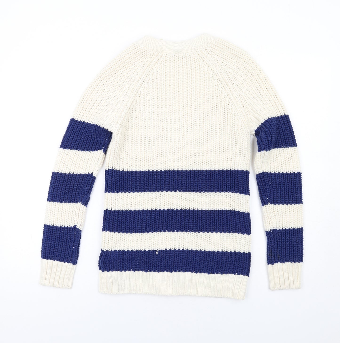 New Look Girls Ivory V-Neck Striped Acrylic Cardigan Jumper Size 12-13 Years Button