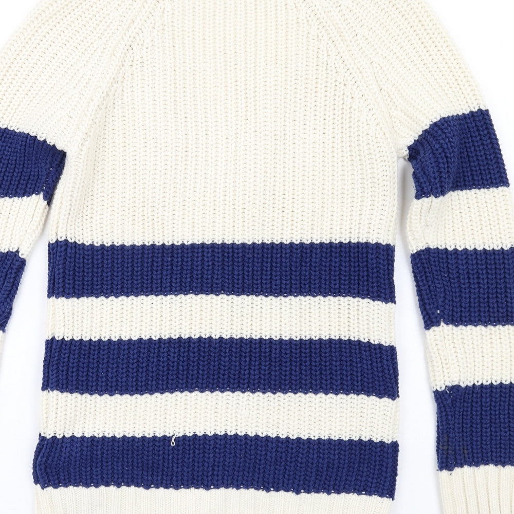 New Look Girls Ivory V-Neck Striped Acrylic Cardigan Jumper Size 12-13 Years Button
