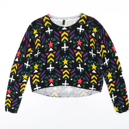 H&M Womens Multicoloured Round Neck Geometric Acrylic Pullover Jumper Size S