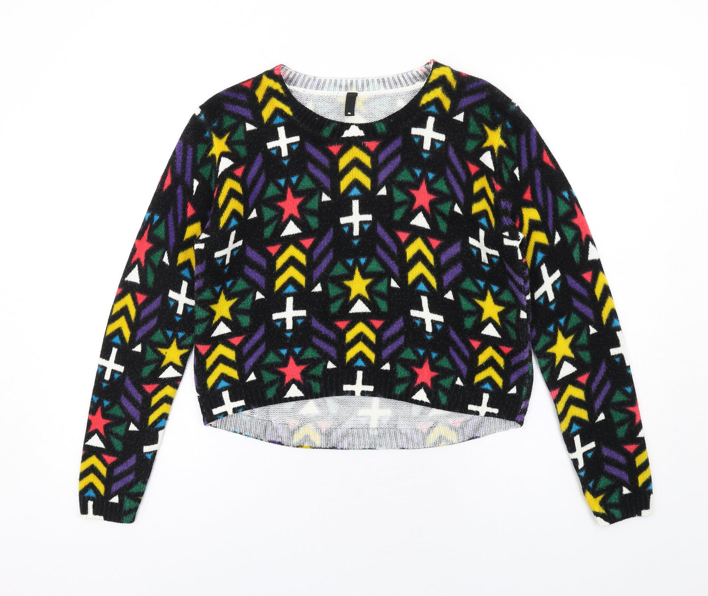 H&M Womens Multicoloured Round Neck Geometric Acrylic Pullover Jumper Size S